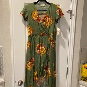 Altar’d State Green Floral High Low Dress